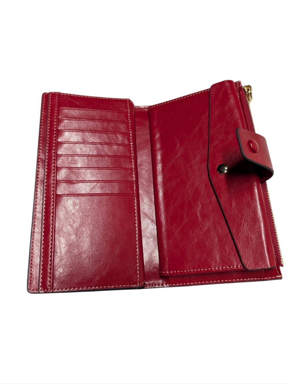 ITSLIFE Red Cowhide Leather Long Wallet Women's New in Box Gold Zip Snap Closure - Picture 5 of 10